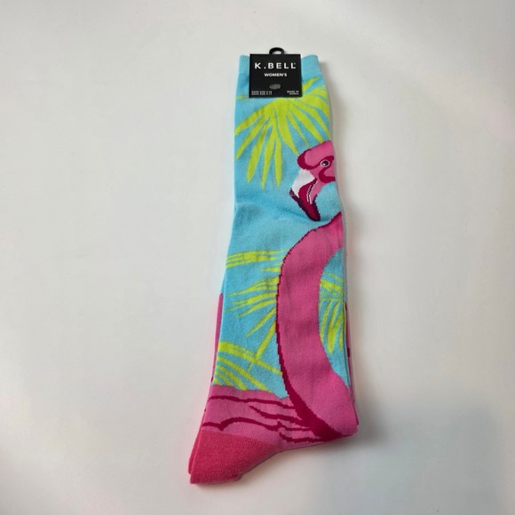 K Bell Womens Knee High Flamingo Palm Tree Socks Blue Pink Size 9-11 - Picture 11 of 11